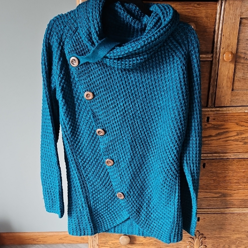 ❄Actloe Women Cowl Neck Long Sleeve Asymmetrical Hem Sweater Front Wrap Pullover